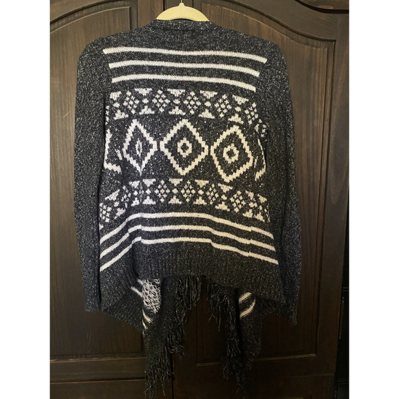 Hollister Blue and White Open Front Cardigan With Fringe LS Sweater Size S - Picture 2 of 7
